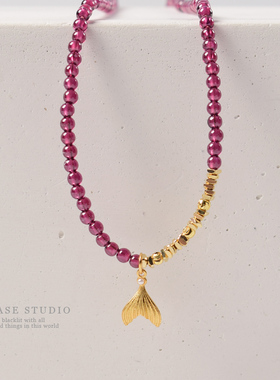 原创设计石榴石锁骨链925纯银