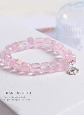 天然粉水晶手链女款小众