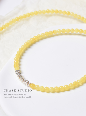 天然蜜蜡碎银小圆珠气质锁骨链