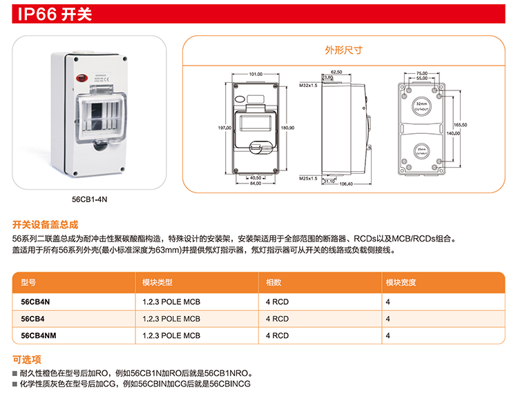 CLIPSAL施耐德断同款路器防水开关盒56CB1-4N窗口可组装4极断路器 - 图0