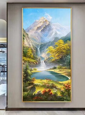 青山图靠山图西墙玄关挂画新中式客厅山水画聚宝盆挂画巨人山壁画