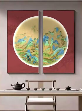 山水画新中式客厅装饰画玄关挂画餐厅茶室禅意水墨办公室组合壁画