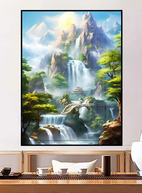 仙家山水画堂口风水供奉风景东北堂屋背景蓬莱仙境佛道招财挂画