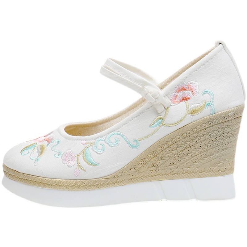 白色绣花鞋女夏季百搭时尚民族风女鞋古风鞋超高跟汉服鞋增高布鞋,淘宝优惠券,粉丝福利购,淘宝优惠卷