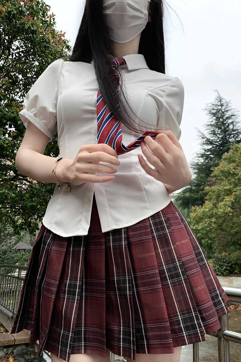 妙氏原创/百褶裙女jk校供感制服红色禁忌格裙短裙半身裙格子学生