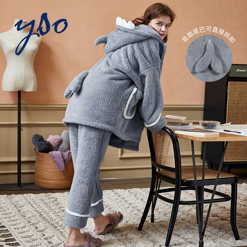 yso冬珊瑚绒秋冬季卡通加绒睡衣 yso睡衣/家居服套装