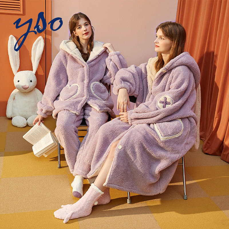 yso秋冬加绒可爱长耳兔珊瑚绒睡衣 yso睡衣/家居服套装