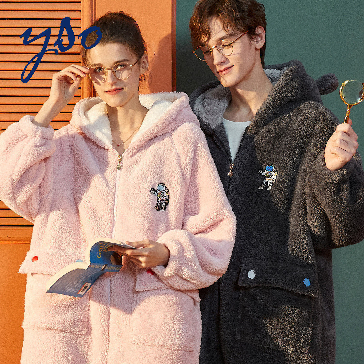 宇航员连体冬情侣冬季珊瑚绒男睡衣 yso睡衣/家居服套装