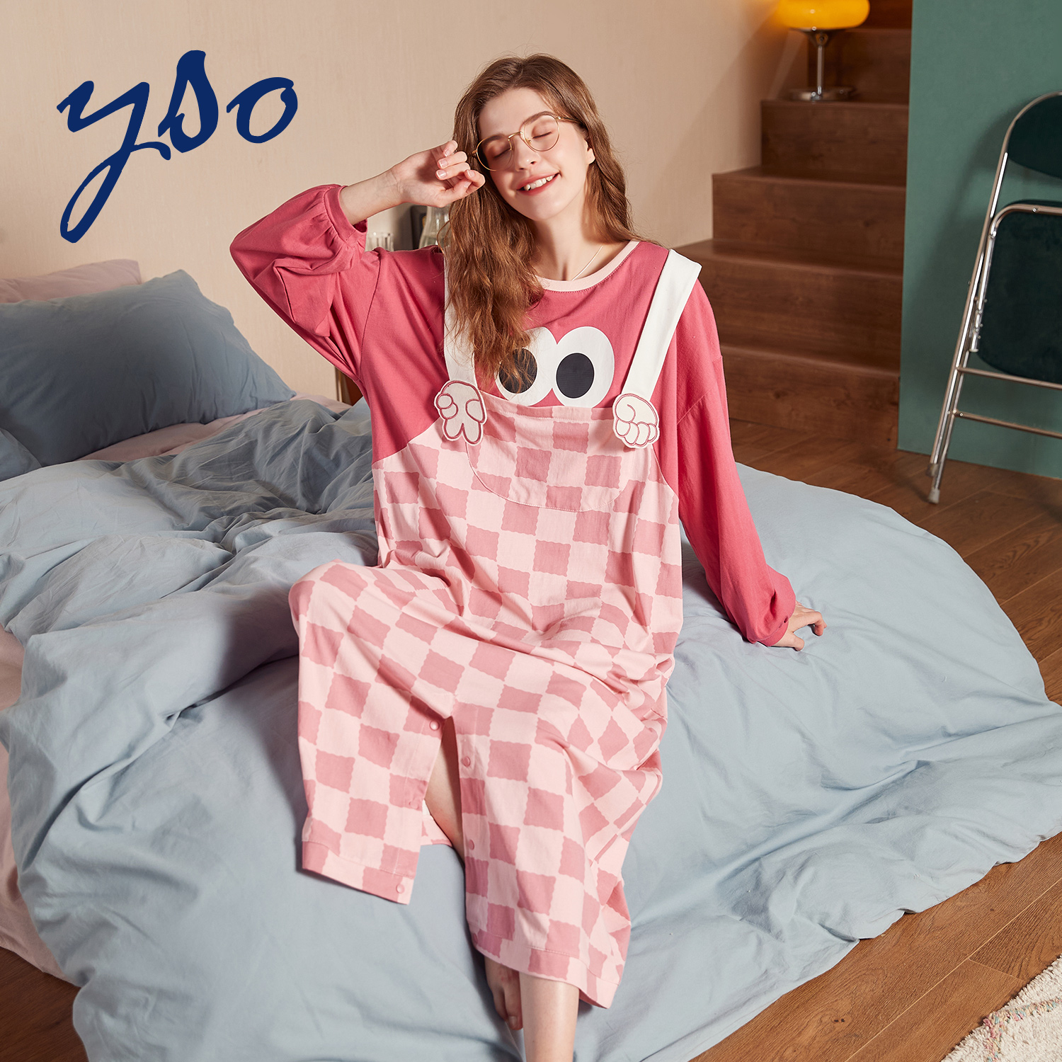 yso大眼仔纯棉连体春秋款可爱睡衣 yso睡衣/家居服套装