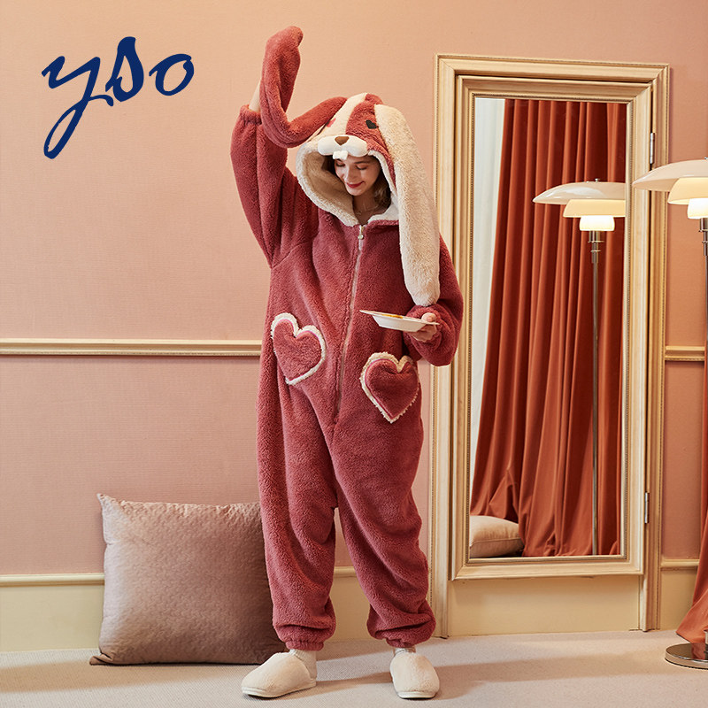yso冬连体加厚可爱兔子珊瑚绒睡衣 yso睡衣/家居服套装
