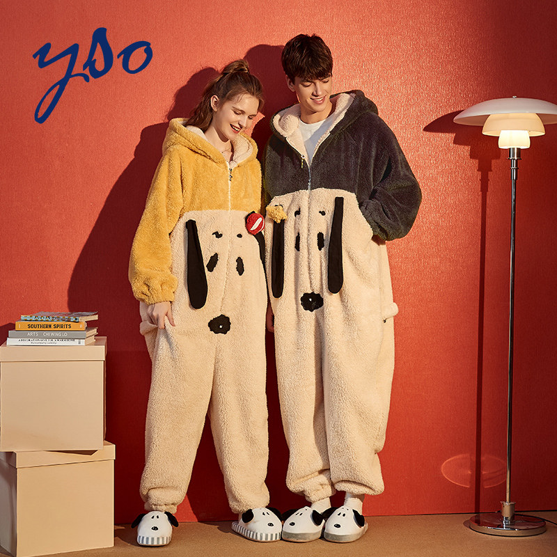 史努比情侣秋冬款珊瑚绒连体睡衣 yso睡衣/家居服套装