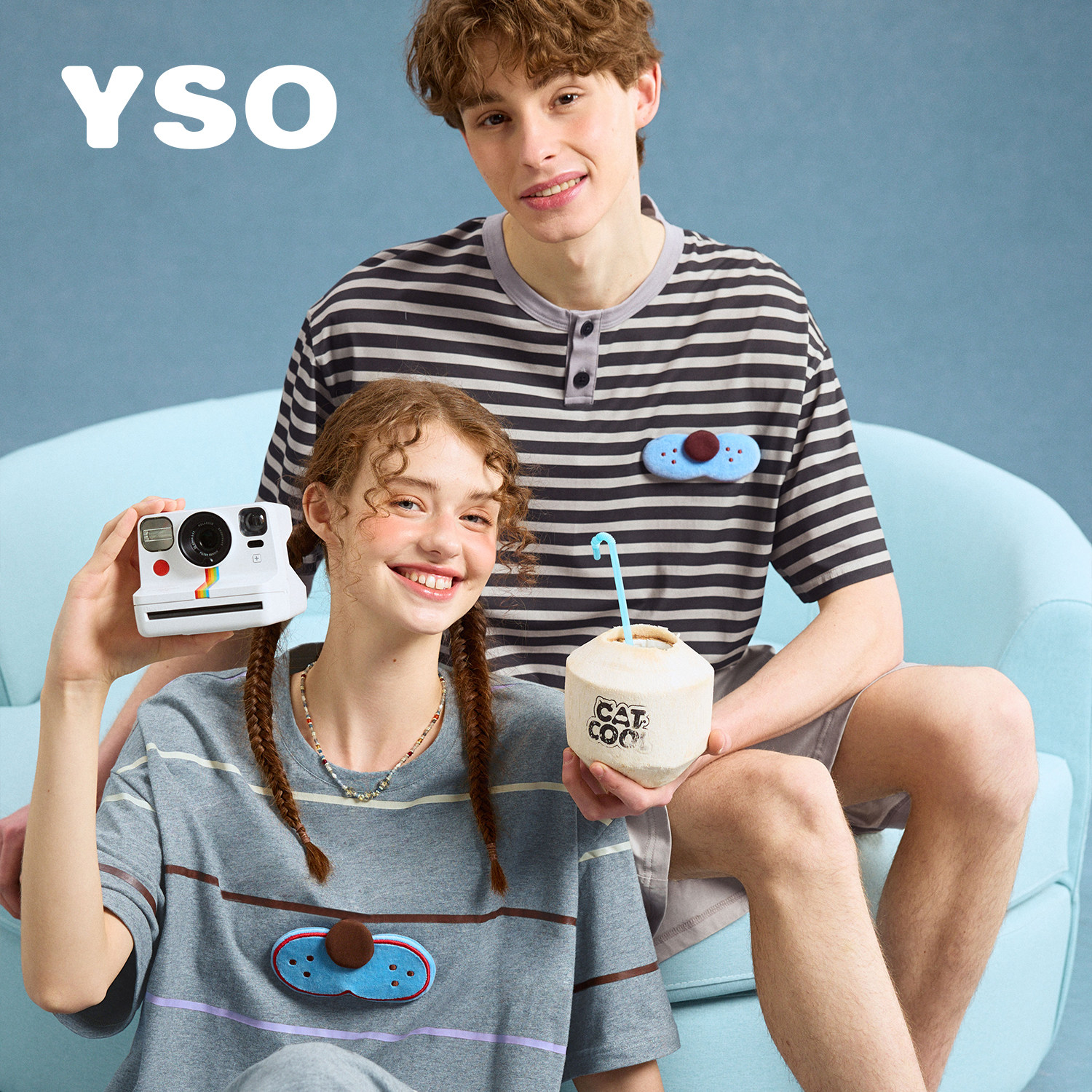 yso【酷猫系列】情侣睡衣春夏款短袖短裤男女款可外穿家居服套装B,淘宝优惠券,粉丝福利购,淘宝优惠卷