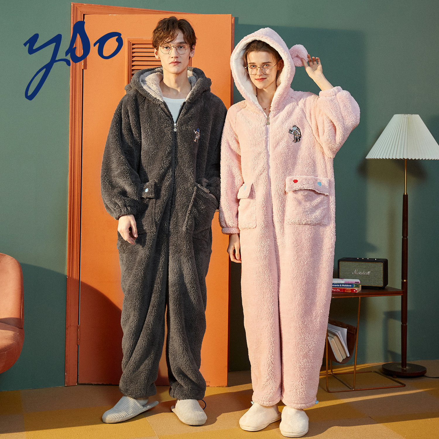 宇航员连体冬情侣冬季珊瑚绒男睡衣 yso睡衣/家居服套装