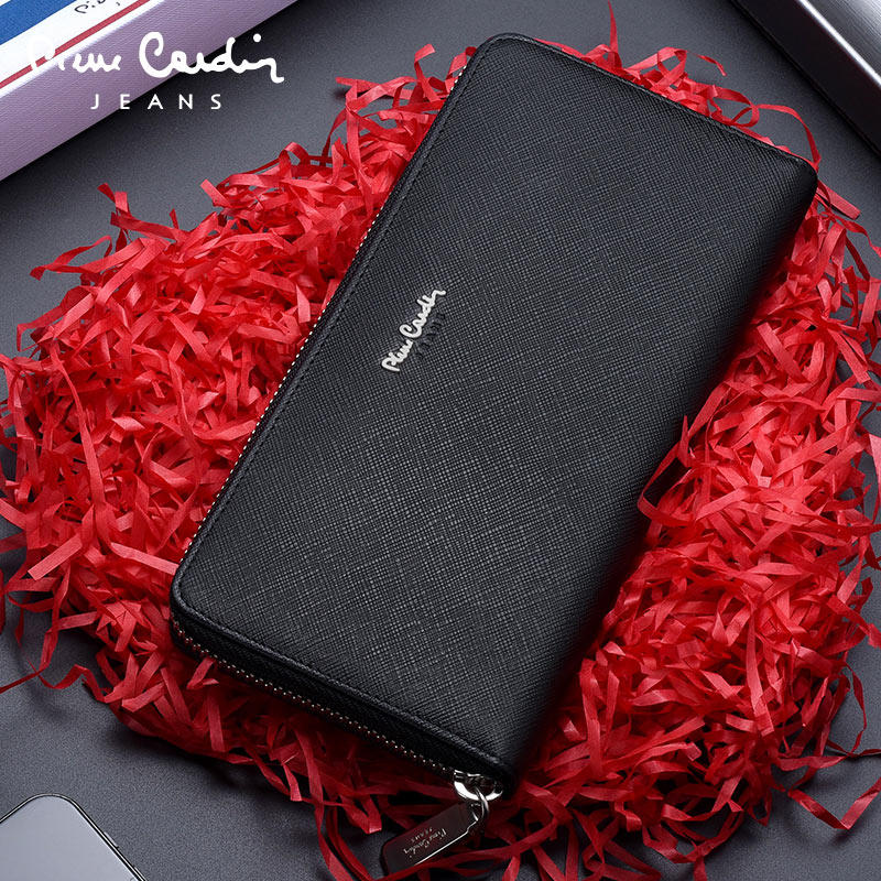 皮尔卡丹男士长款拉链真皮钱包 皮尔卡丹祥瑞宇钱包