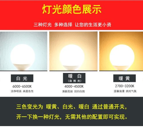 超亮LED龙珠灯泡护眼无频闪暖白黄镜前灯E27螺口节能球泡三色变光 - 图1
