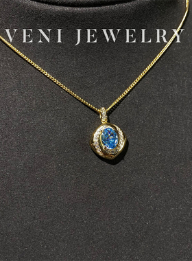 Veni珠宝 回忆西海岸 培育海蓝宝项链吊坠925银镀18K金百搭女N06