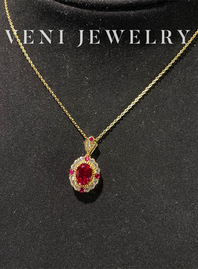 Veni珠宝 罗马旧事 培育红宝石吊坠项链925银镀18K金鸽血红女N05