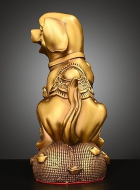 纯黄铜金钱狗补西北风缺角铜狗水招财守财生肖家居装饰工艺品摆件