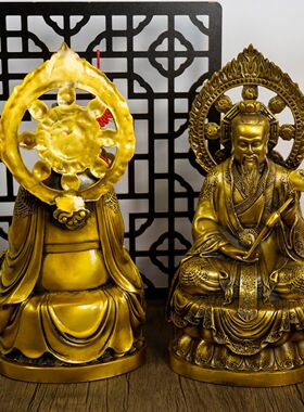 黄铜三清道祖神像祖师爷太上老君像元始道德灵宝天尊家用供奉摆件