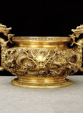 铜香炉家用双龙戏珠祠堂特大号寺院供奉三足龙鼎寺庙香炉佛具摆件