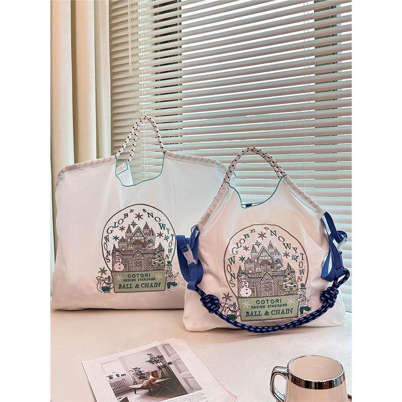 日系ball chain刺绣城堡环保购物袋斜挎帆布包女大容量单肩通勤包,淘宝优惠券,粉丝福利购,淘宝优惠卷