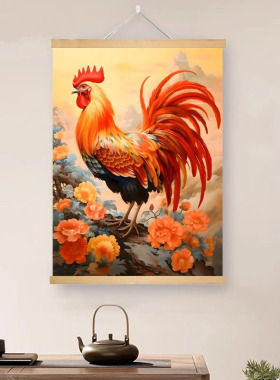 金鸡报晓中堂玄关挂画大公鸡招财旺宅雄鸡报喜图玄关自粘墙壁贴画