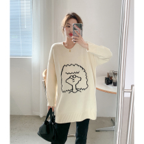 Day Department Niche ~ Pregnant Woman Autumn winter sweater Loose Round Collar Conspiculy Blouses Bottom Blouses Lower-age Large-size Jacket Head Needling Cardiovert