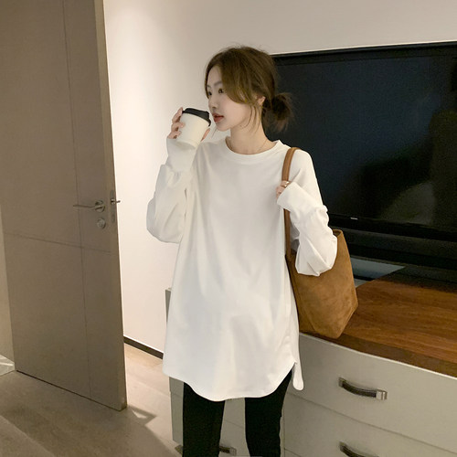 诺初◆孕妇装上衣新款孕期长袖圆领打底衫内搭大码春季薄款T恤女 - 图1
