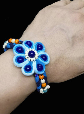 民族风扎染舞蹈手链女布艺花铃铛