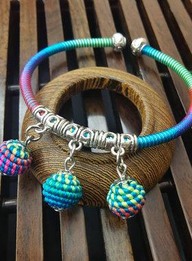 民族风特色五彩绳彩球手链手镯