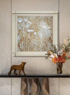 老钱风复古植物浮雕工艺画方巾手工艺术装饰画客厅挂画