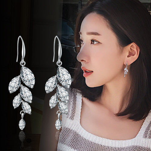 花朵珍珠耳环气质韩国简约个性饰品耳钉女长款水晶耳坠防过敏百搭 - 图1