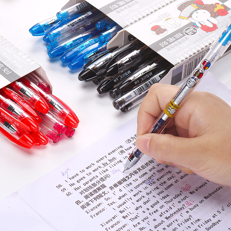 晨光米菲中性笔黑色笔水笔小学生签字笔针管笔学生用黑色水性笔笔芯原子笔红笔学生米菲考试专用圆珠笔-图1