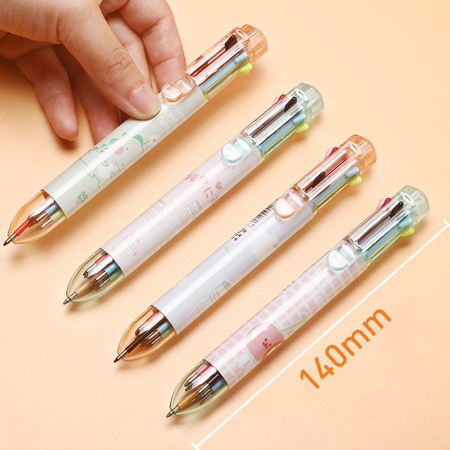 多色圆珠笔彩色按动八色笔卡通创意笔女可爱少女做笔记手账专用小清新小学生按压式8色多功能合一水笔文具电教 文化用品 商务用品