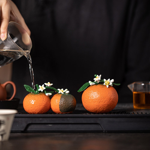 变色橘子花开茶宠摆件精品可养茶玩茶桌大吉大利桔子装饰茶台配件 - 图1
