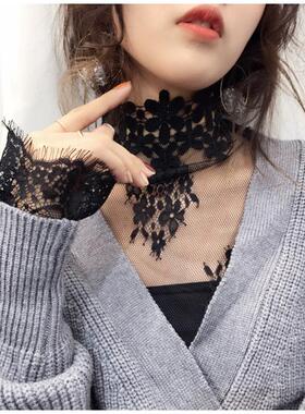 秋冬新款蕾丝纱网立领衬衣领装饰领女百搭木耳花边假领子女打底衫