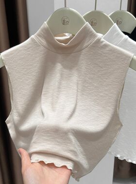 2024新款秋冬假领子百搭女高档内搭叠穿神器半高领针织背心打底衫