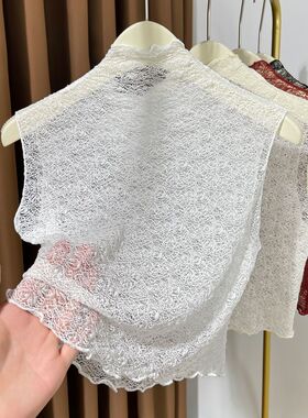 安可拉红蕾丝假领子百搭女高档无袖背心打底衫女高领毛衣内搭纱衣
