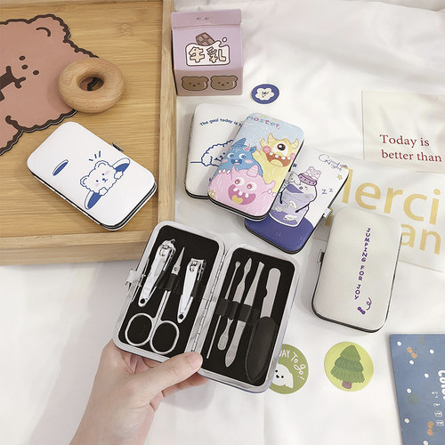 7件套指甲剪套装家用指甲刀卡通学生便携可爱指甲钳少女美甲工具 - 图0