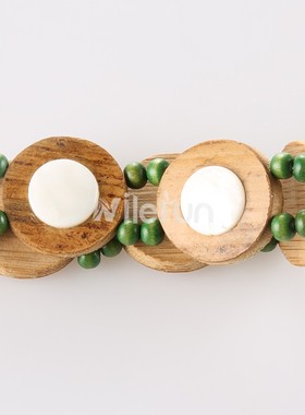 时尚创意绿色小佛珠镶白色贝壳竹片手链