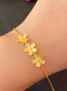 女黄铜沙金24K简约INS风厚金手链