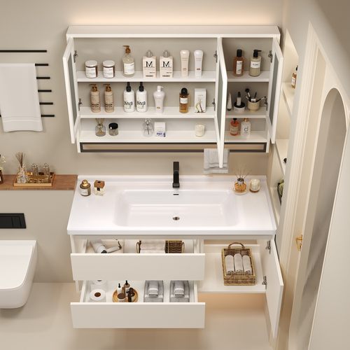 智能陶瓷一体浴室柜组合面盆洗手洗脸盆40CM宽小户型卫生间洗漱台-图2