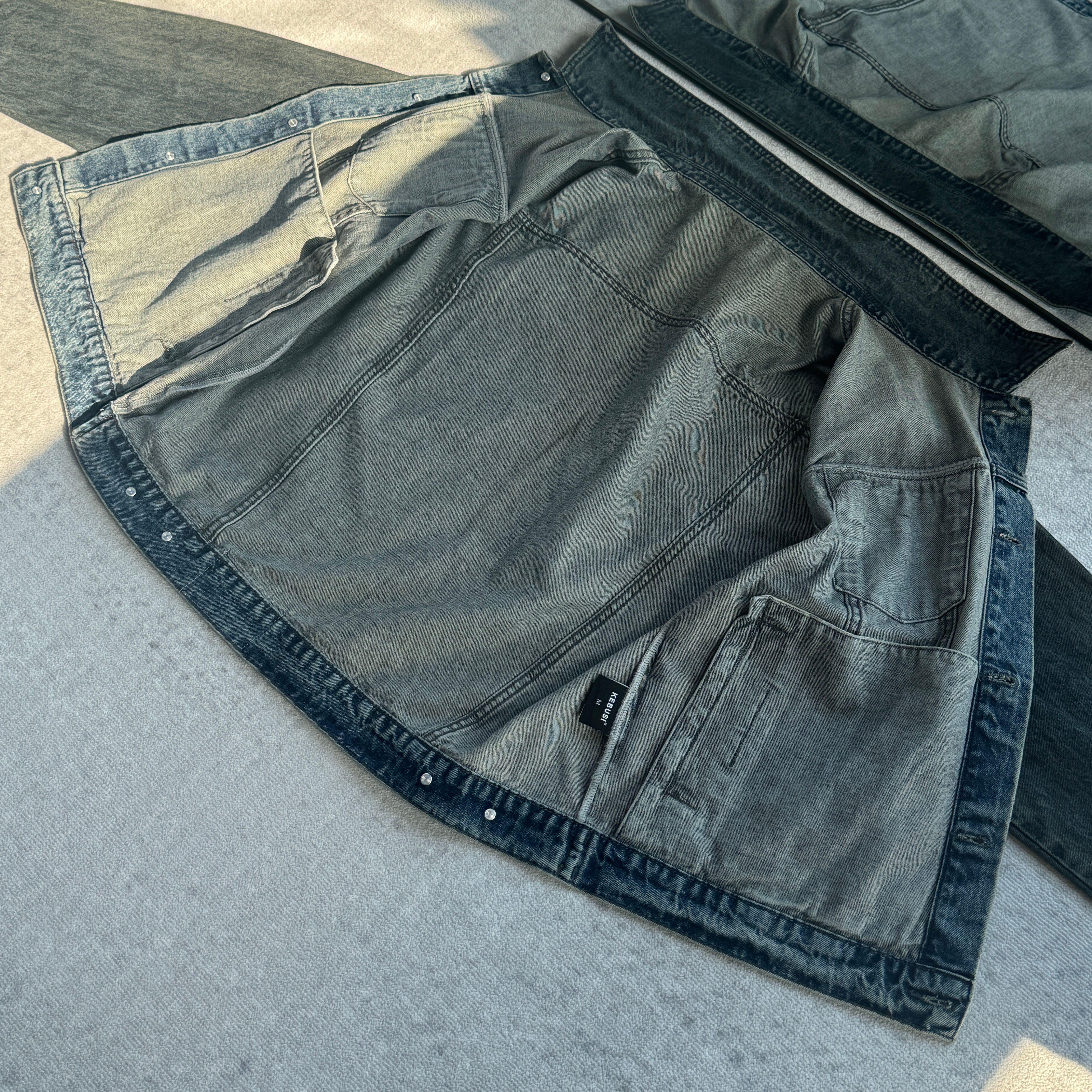 【KEBUSI】高品质水洗做旧脏染炒球雪花牛仔夹克短宽boxy男#Y025 - 图0