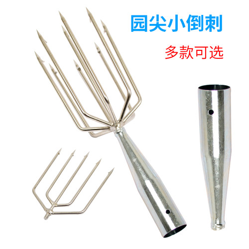 不锈钢鱼叉头 大倒刺纯手工加厚鱼叉杆可伸缩超硬钢叉老式插鱼叉 - 图1