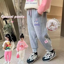 Girl Pants Spring Autumn Style 2023 New Plus Suede Thickening Outside Wearing Bunches Pants Girl Loose Casual Sports Pants