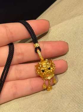 国风丝绒麒麟钱币实心流苏吊坠