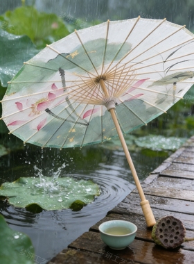 荷花油纸伞防雨防水实用汉服伞女古风道具演出古典传统装饰吊顶伞