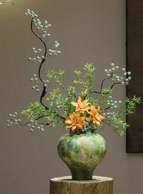 简约现代油画奶油风陶瓷花瓶禅意