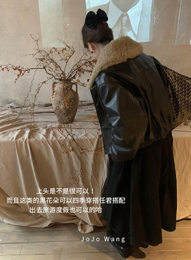 JOJOWANG中古系黑花玫瑰花朵抓夹