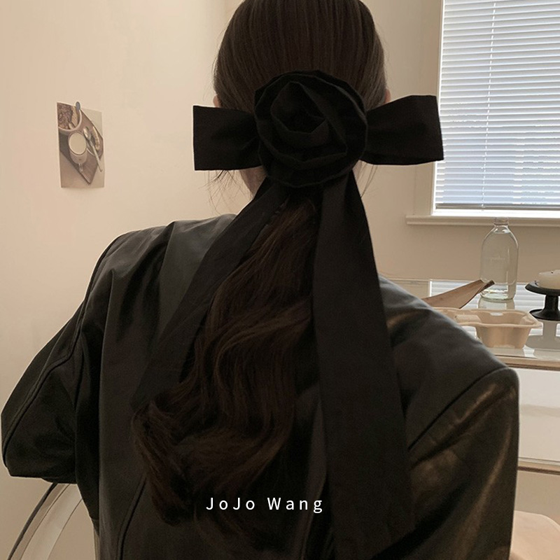 中古大黑花~大蝴蝶结黑色系发夹女刘海夹高级头饰发饰女边夹顶夹 - 图1